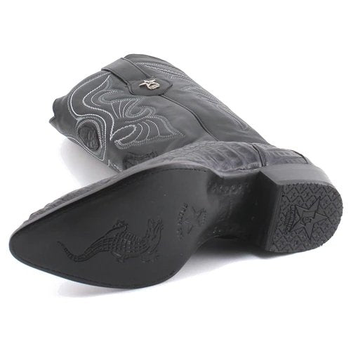 Western Genuine Caiman Hornback Boots J Toe Black Color - Los Altos Boots Sole side view