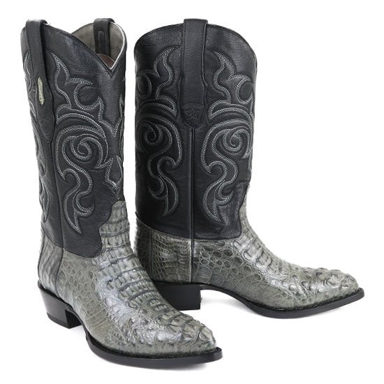 Western Genuine Caiman Hornback Boots J Toe Gray Color - Los Altos Boots pair view