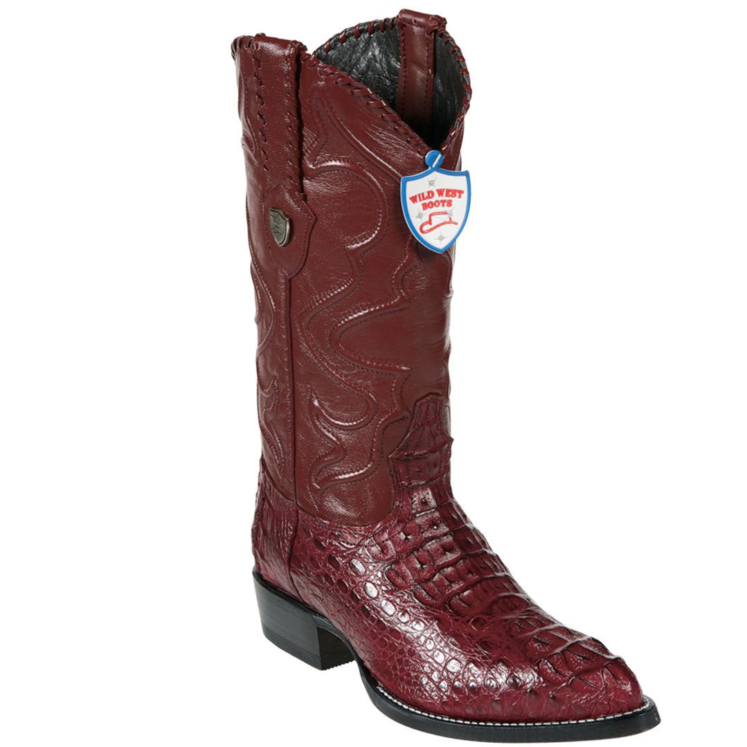 Western Men's Original Burgundy Caiman Hornback Pointed Toe Boot - Wild West Boots - Side View