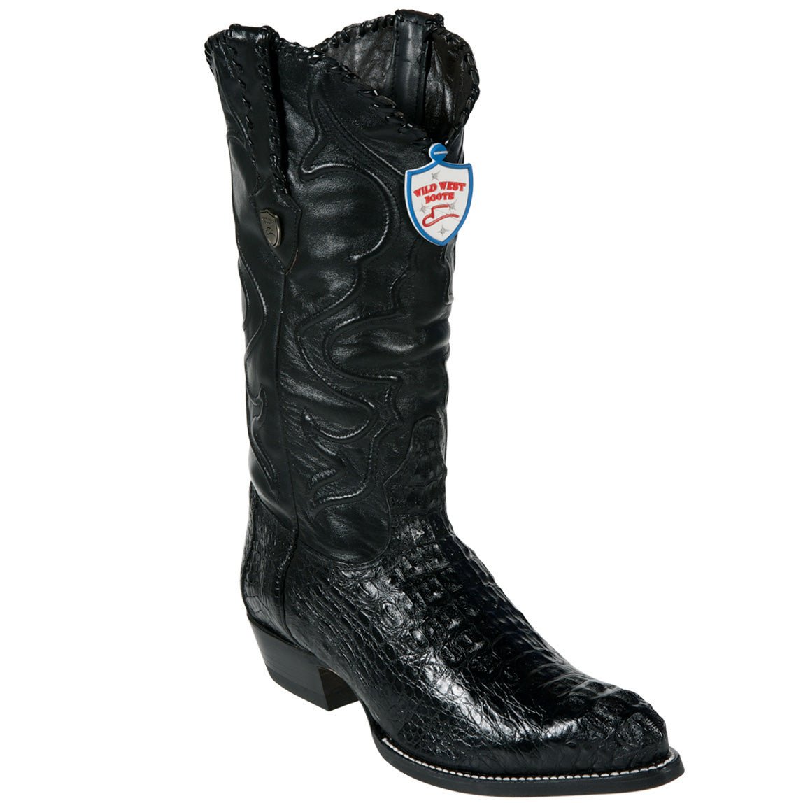 Western Men's Original Black Caiman Hornback Pointed Toe Boot - Wild West Boots - Side View