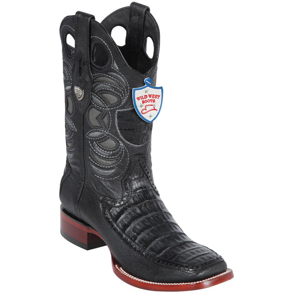 Botas Cortas de Cocodrilo Caiman Panza Original Punta Oval Color Negro - Los Altos Boots main image 0