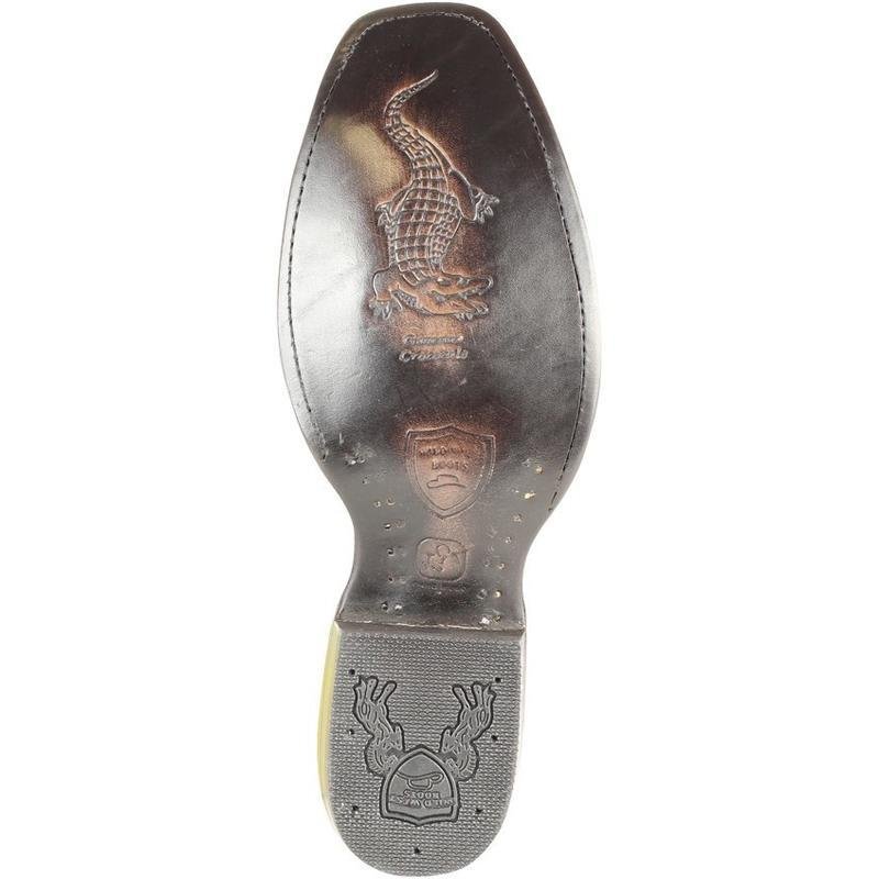 Western Men's Original Faded Brown Caiman Belly Dubai Square Toe Boot - Wild West Boots - Sole View