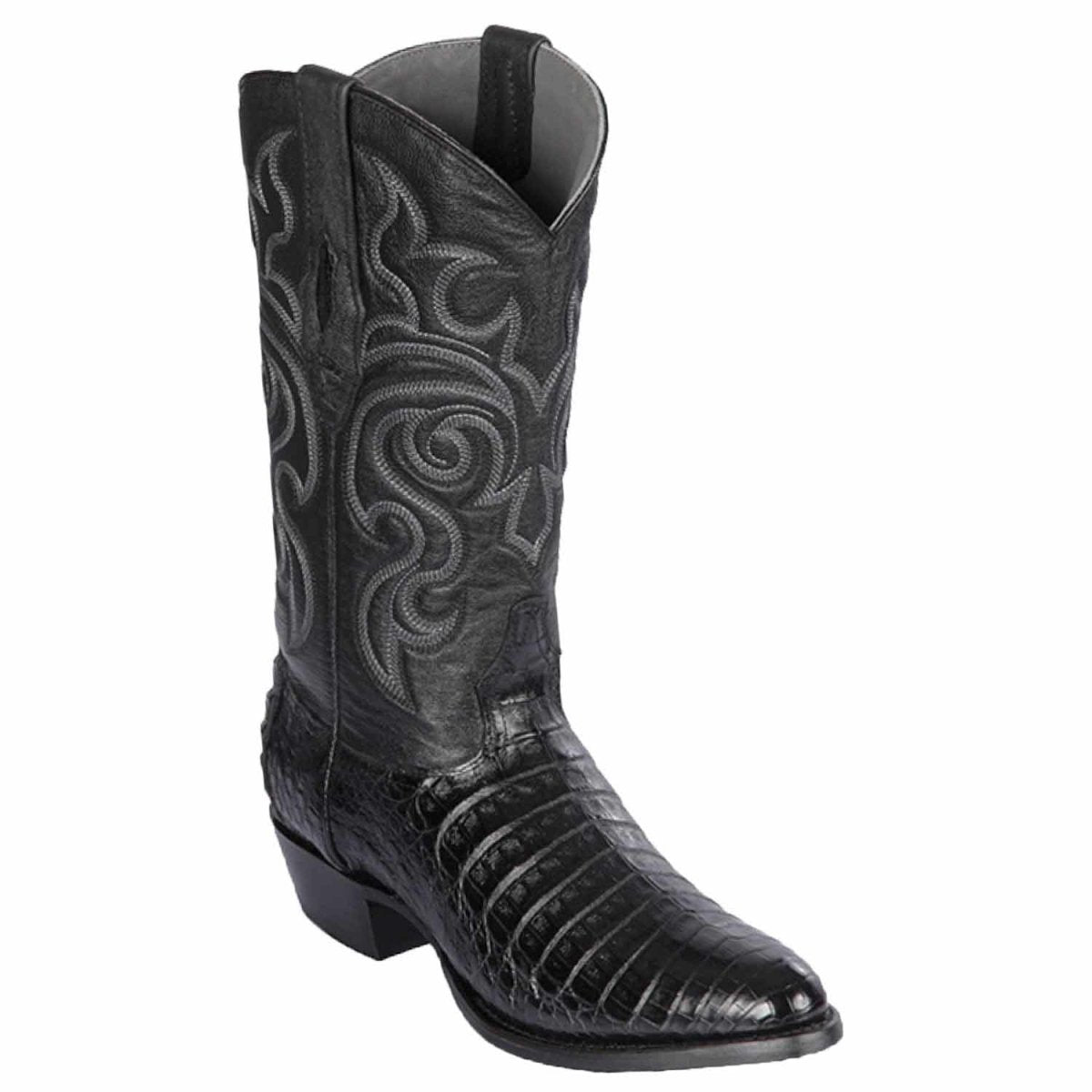 Men´s Western Genuine Caiman Belly Round Toe Boots Black Color - Los Altos Boots - Side View