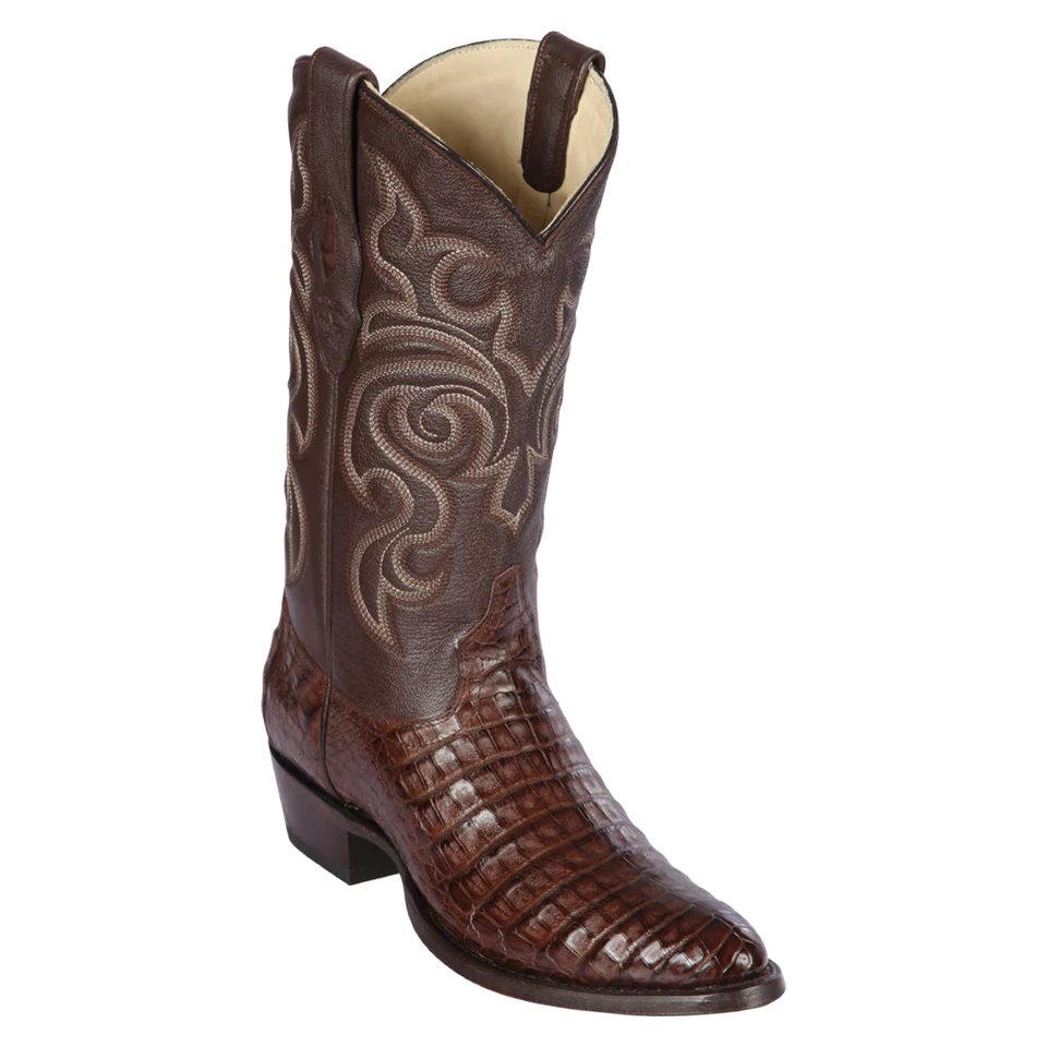 Men´s Western Genuine Caiman Belly Round Toe Boots Brown Color - Los Altos Boots - Side View