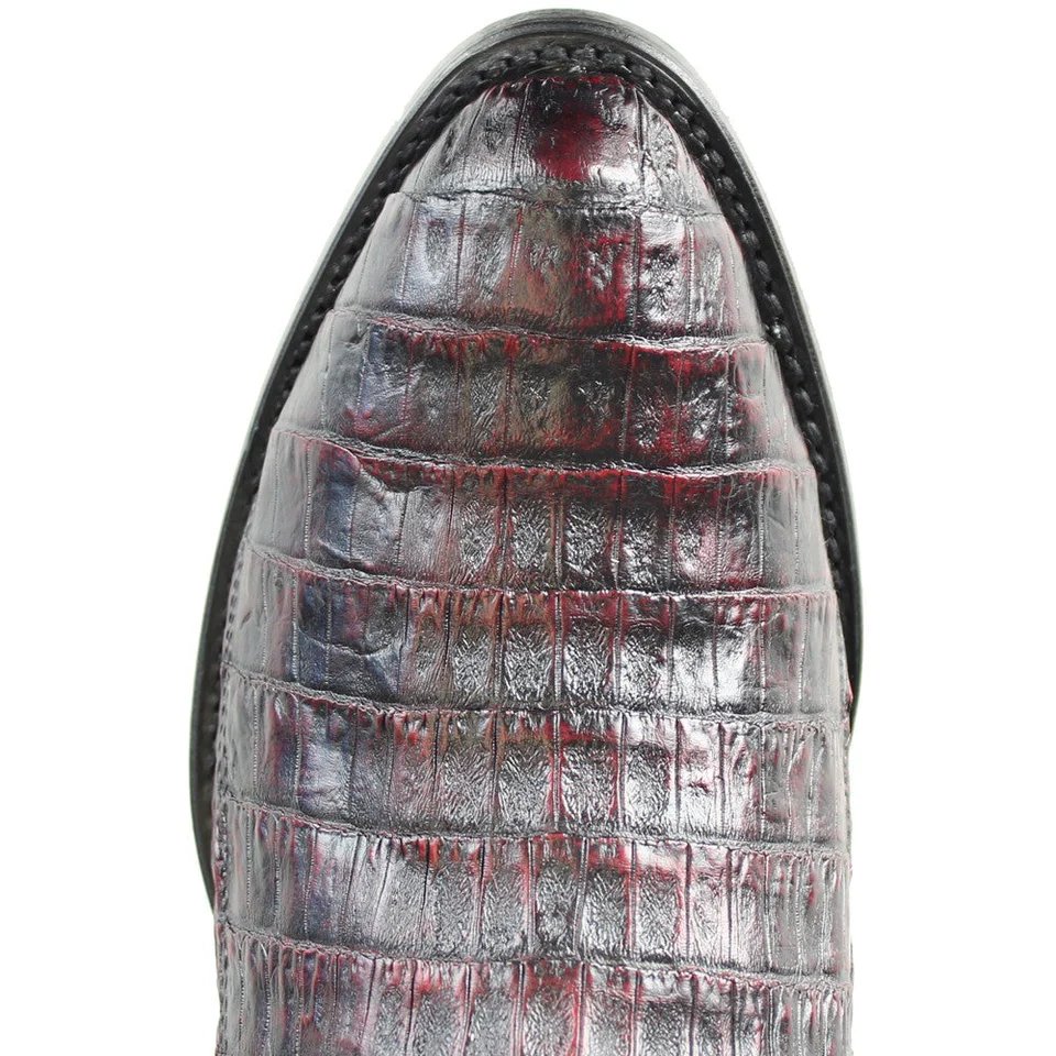 Men´s Western Genuine Caiman Belly Round Toe Boots Black Cherry Color - Los Altos Boots - Toe View