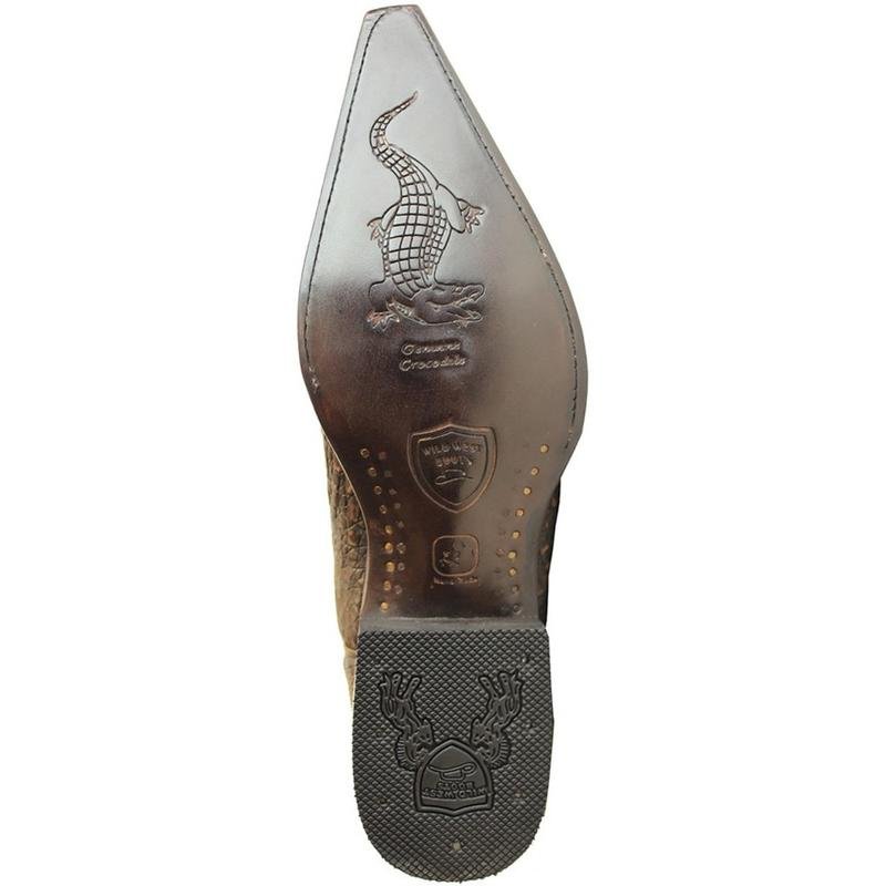 Western Genuine Caiman Belly 3X Toe Boots Brown Color - Wild West Boots - Sole View