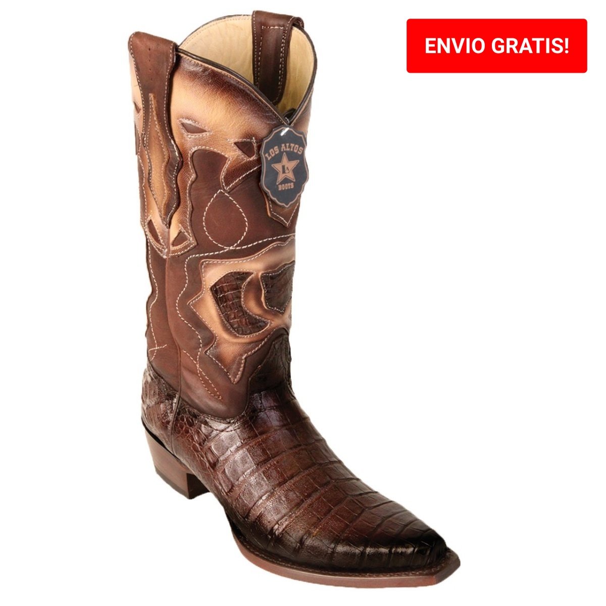 Original Caiman Belly Crocodile Western Boots with Snip Toe in Faded Brown - Los Altos Boots - Side View