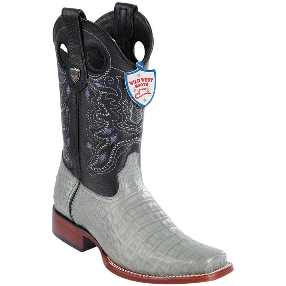 Western Genuine Caiman Belly Square Toe Boots Gray Color - Wild West boots - Side View