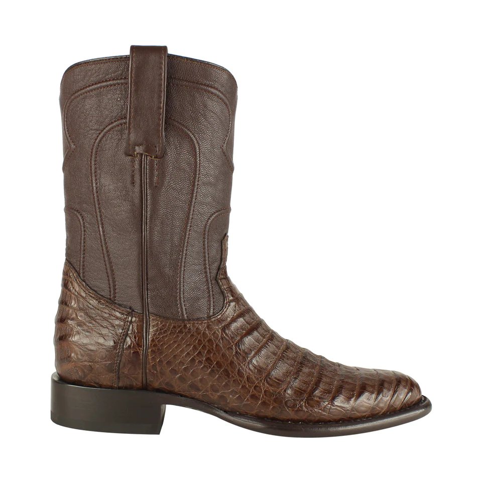 Western Genuine Caiman Belly Round Toe Roper Boots Brown Color - Los Altos Boots - Right Side View