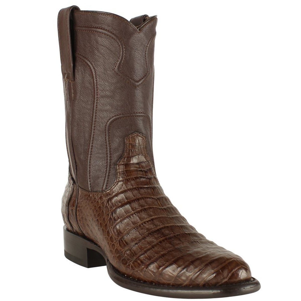 Western Genuine Caiman Belly Round Toe Roper Boots Brown Color - Los Altos Boots - Side View