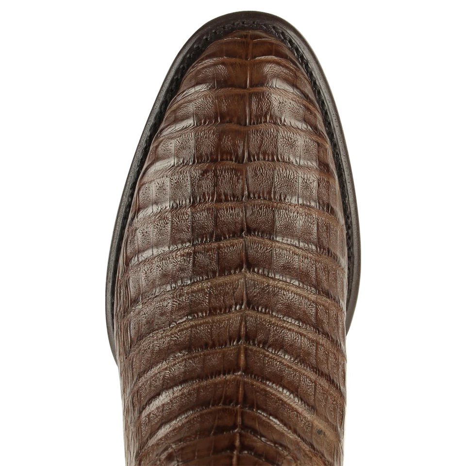 Western Genuine Caiman Belly Round Toe Roper Boots Brown Color - Los Altos Boots - Toe View