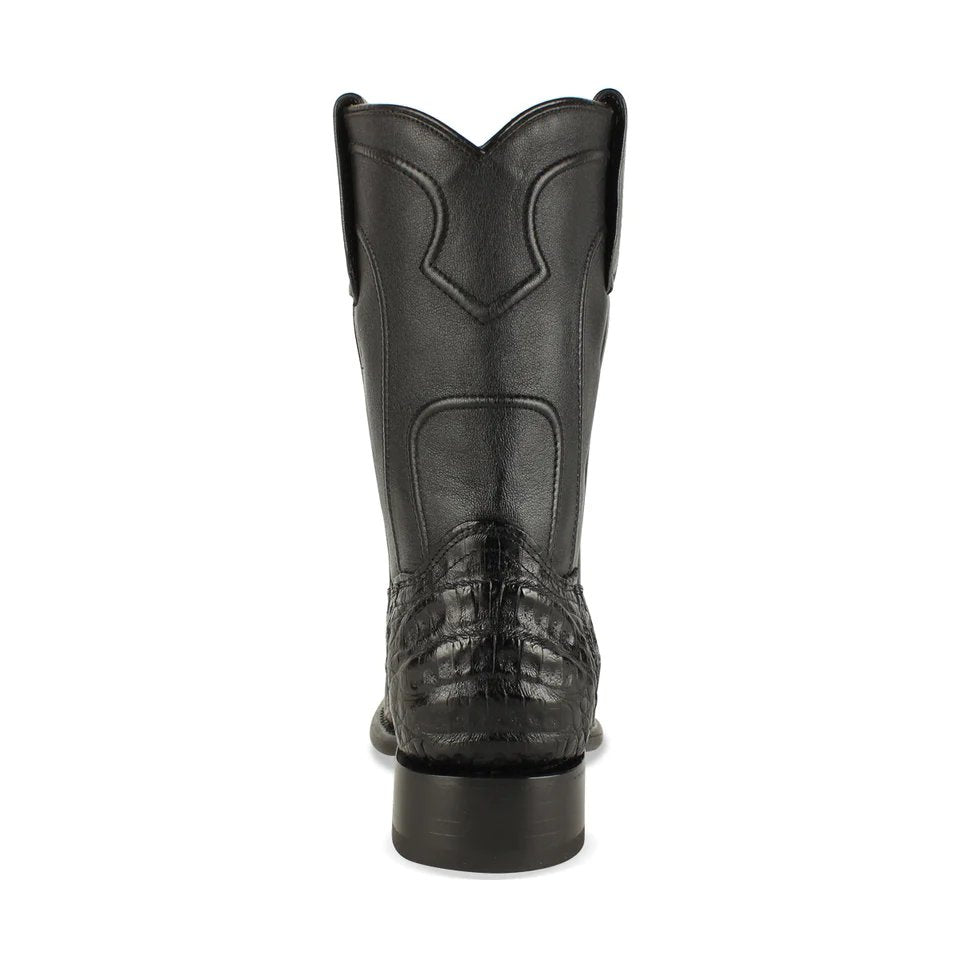Western Genuine Caiman Belly Round Toe Roper Boots Black Color - Los Altos Boots - Back View