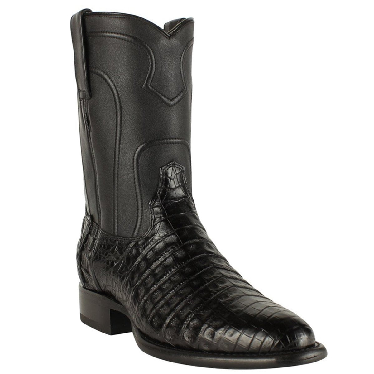 Western Genuine Caiman Belly Round Toe Roper Boots Black Color - Los Altos Boots - Side View