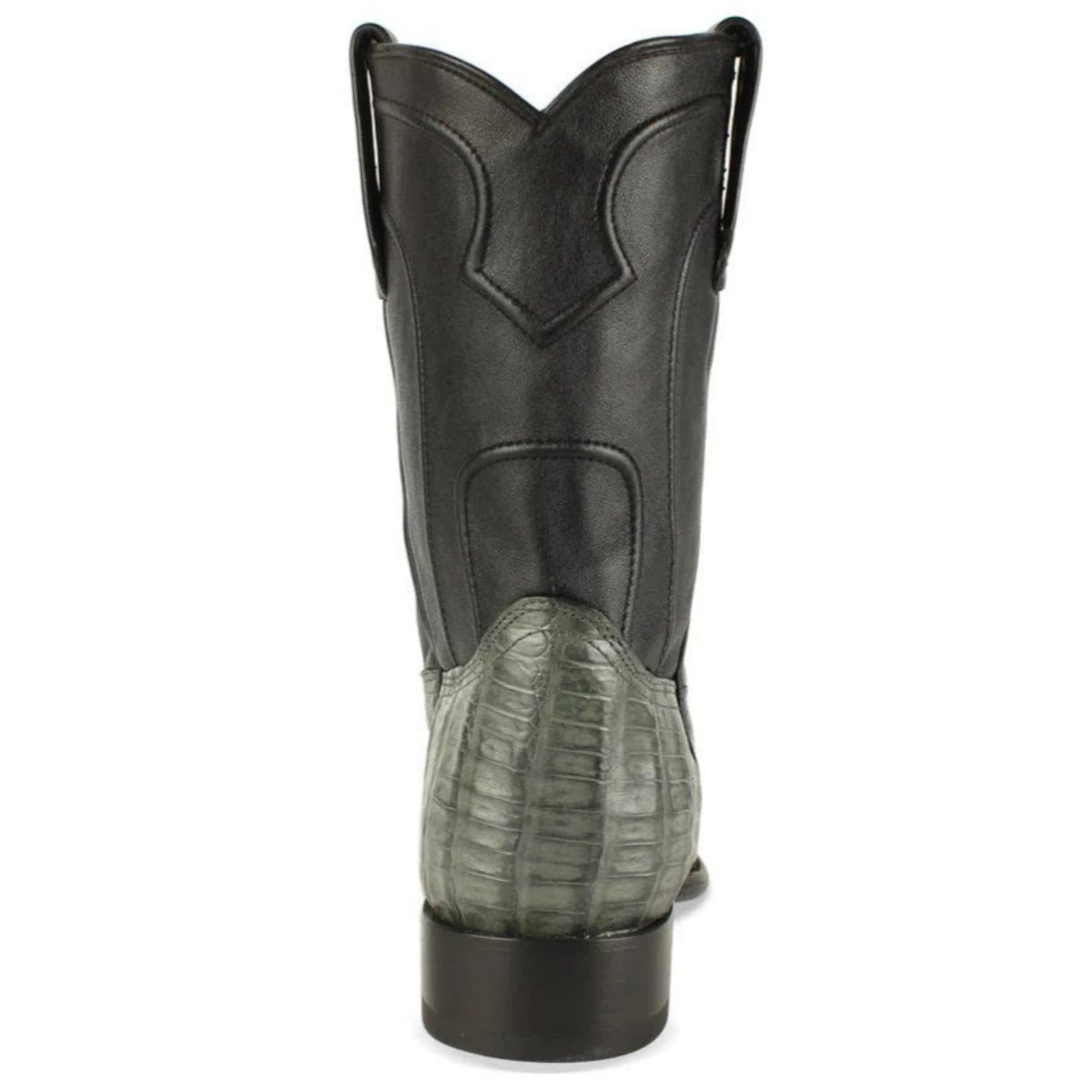 Western Genuine Caiman Belly Round Toe Roper Boots Gray Color - Los Altos Boots - Back View