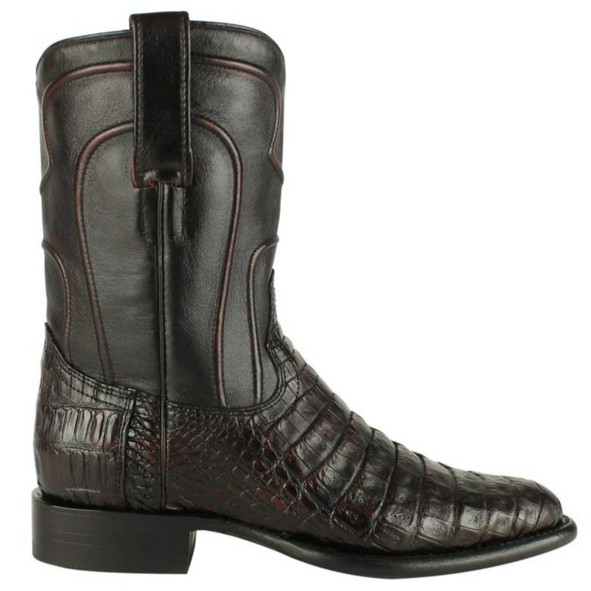 Western Genuine Caiman Belly Round Toe Roper Boots Black Cherry Color - Los Altos Boots - right Side View