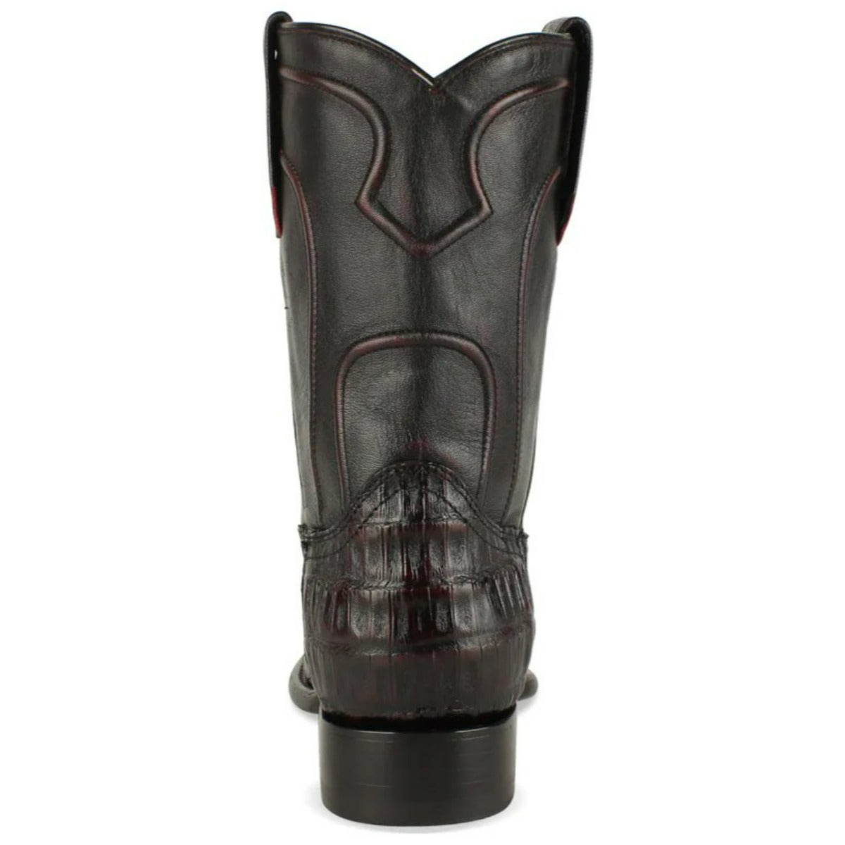 Western Genuine Caiman Belly Round Toe Roper Boots Black Cherry Color - Los Altos Boots - Back View