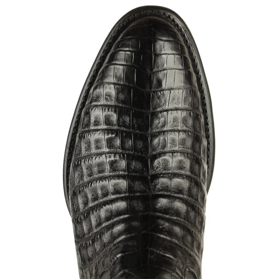 Western Genuine Caiman Belly Roper Round Toe Boots With Zipper - Black Color - Los Altos Boots - Toe View