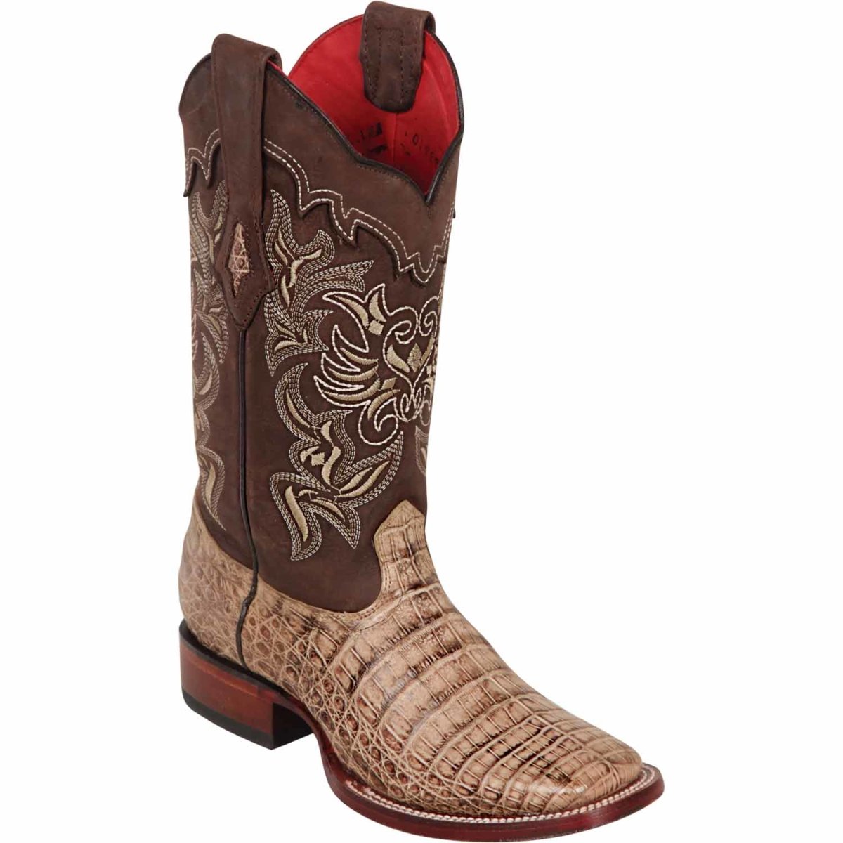 Western Women´s Genuine Caiman Belly Boots Square Toe Mocha Color - Los Altos Boots side view
