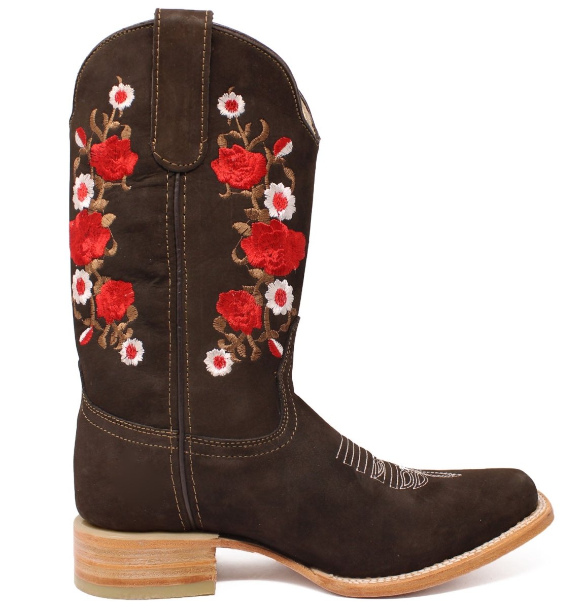 Botas de Cuero Acabado Nobuck para Dama con Bordado Cafe ROD-41507 - Rodeo Imports