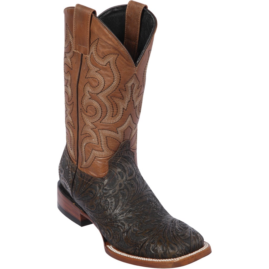 Botas de Cuero Cincelada Horma Rodeo Cuadrada Q8229494 - Quincy Boots