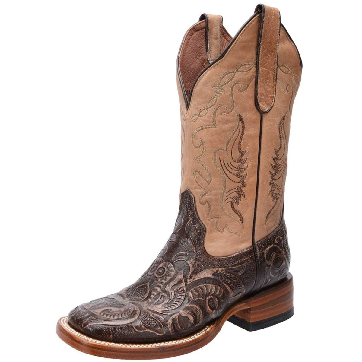 Botas de Cuero Cincelado Horma Rodeo para Mujer Color Arena WD-511 - White Diamonds Boots