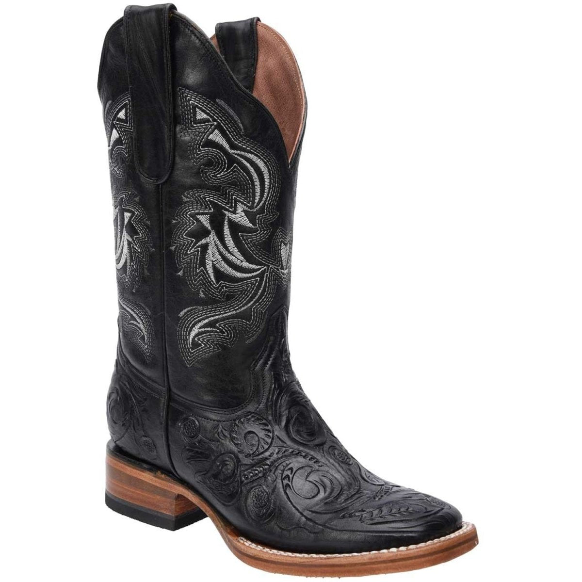 Botas de Cuero Cincelado Horma Rodeo para Mujer Color Negro WD-512 - White Diamonds Boots