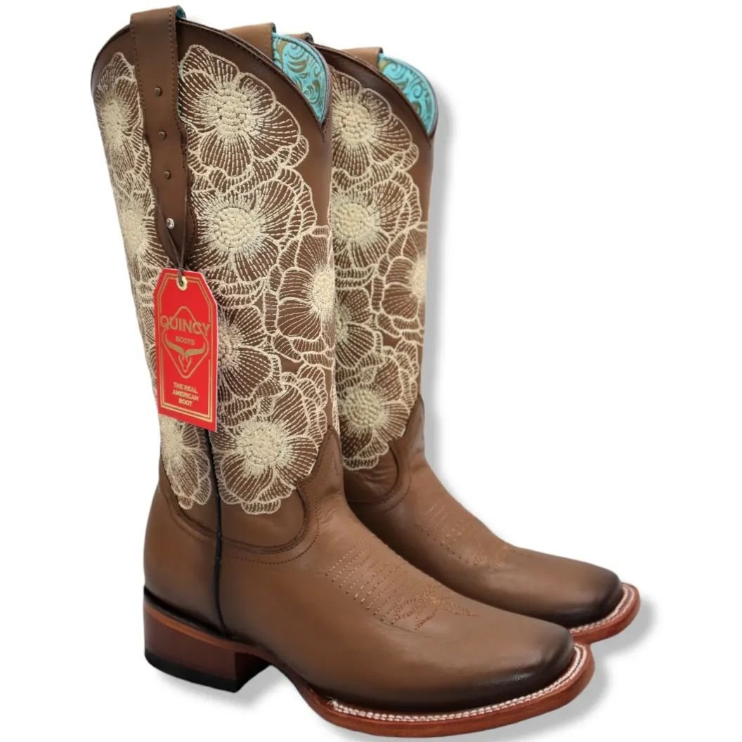 Botas de Cuero con Flores para Mujer en Horma Rodeo Q322GB5259 - Quincy Boots