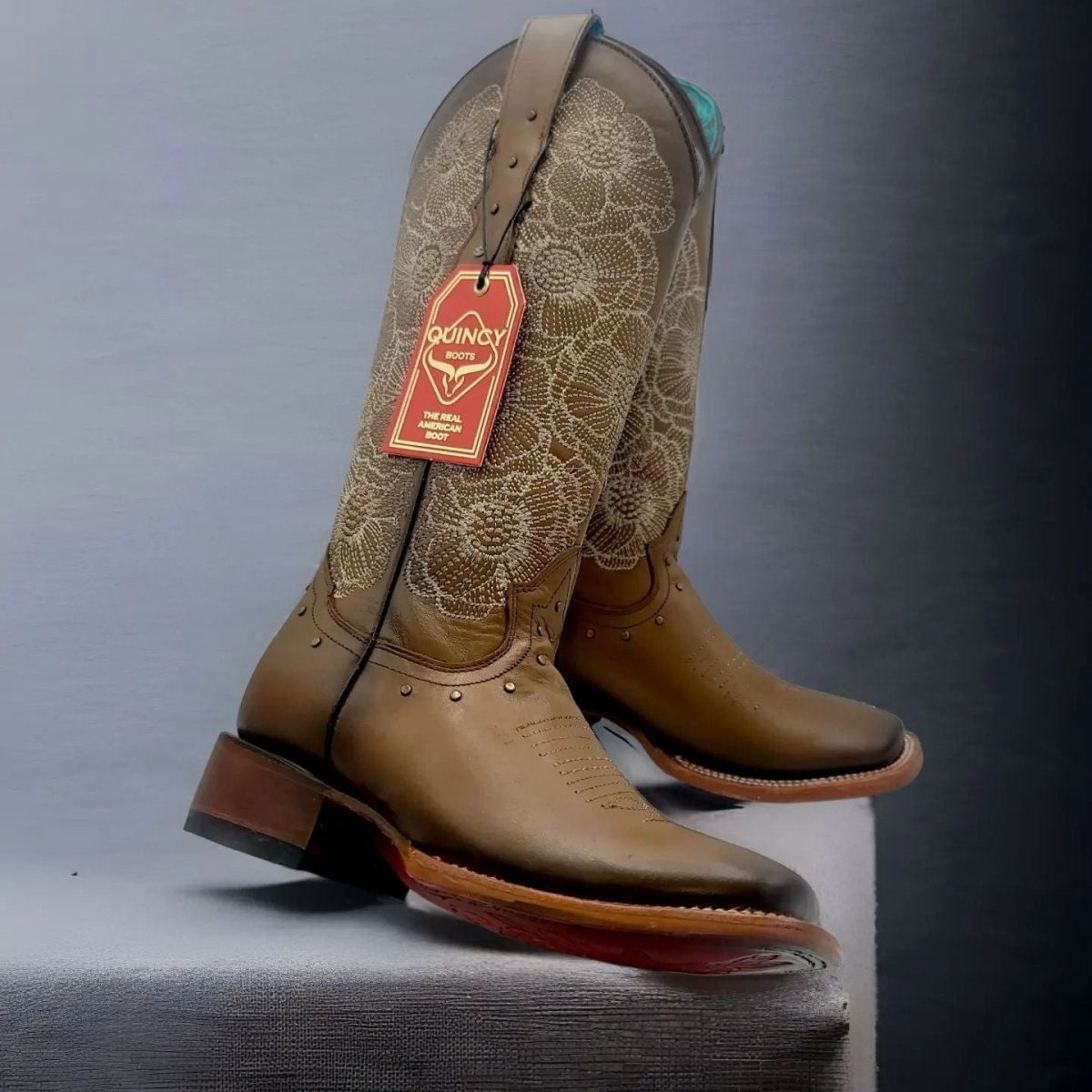 Botas de Cuero con Flores para Mujer en Horma Rodeo Q322GB5259 - Quincy Boots