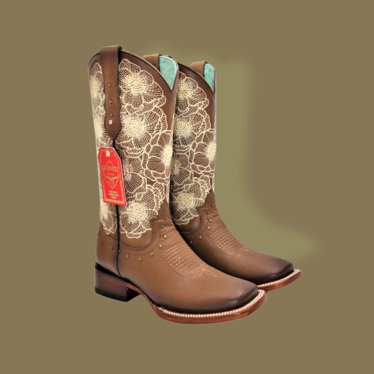 Botas de Cuero con Flores para Mujer en Horma Rodeo Q322GB5259 - Quincy Boots