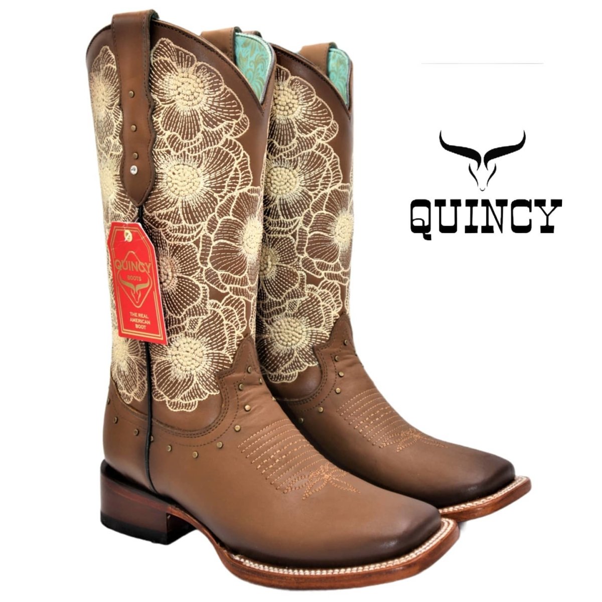 Botas de Cuero con Flores para Mujer en Horma Rodeo Q322GB5259 - Quincy Boots