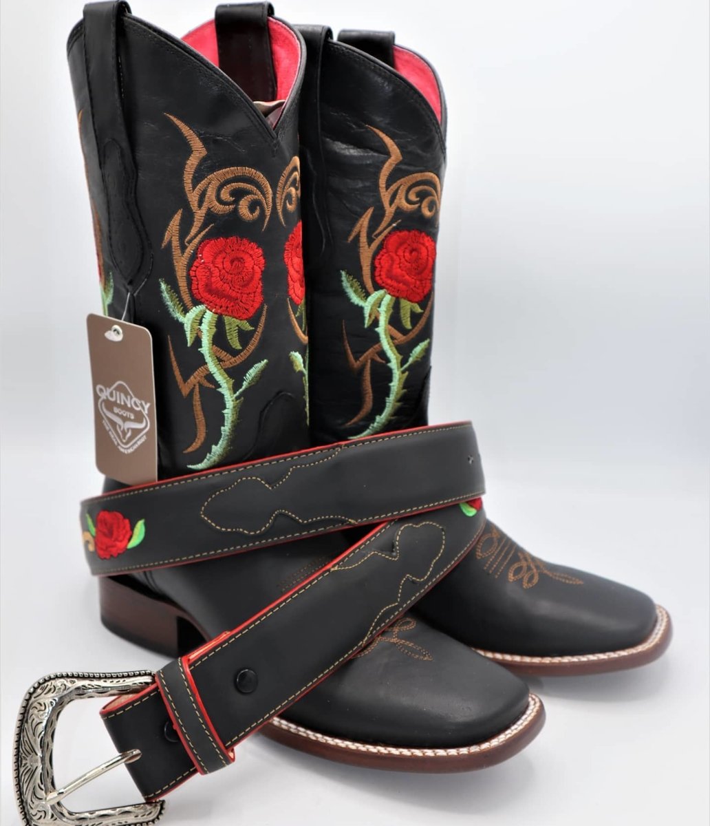 Botas de Cuero con Flores para Mujer en Horma Rodeo Q322R6205 - Quincy Boots