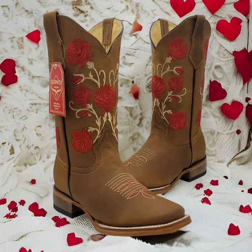 Botas de Cuero con Flores para Mujer en Horma Rodeo Q322RM6231 - Quincy Boots