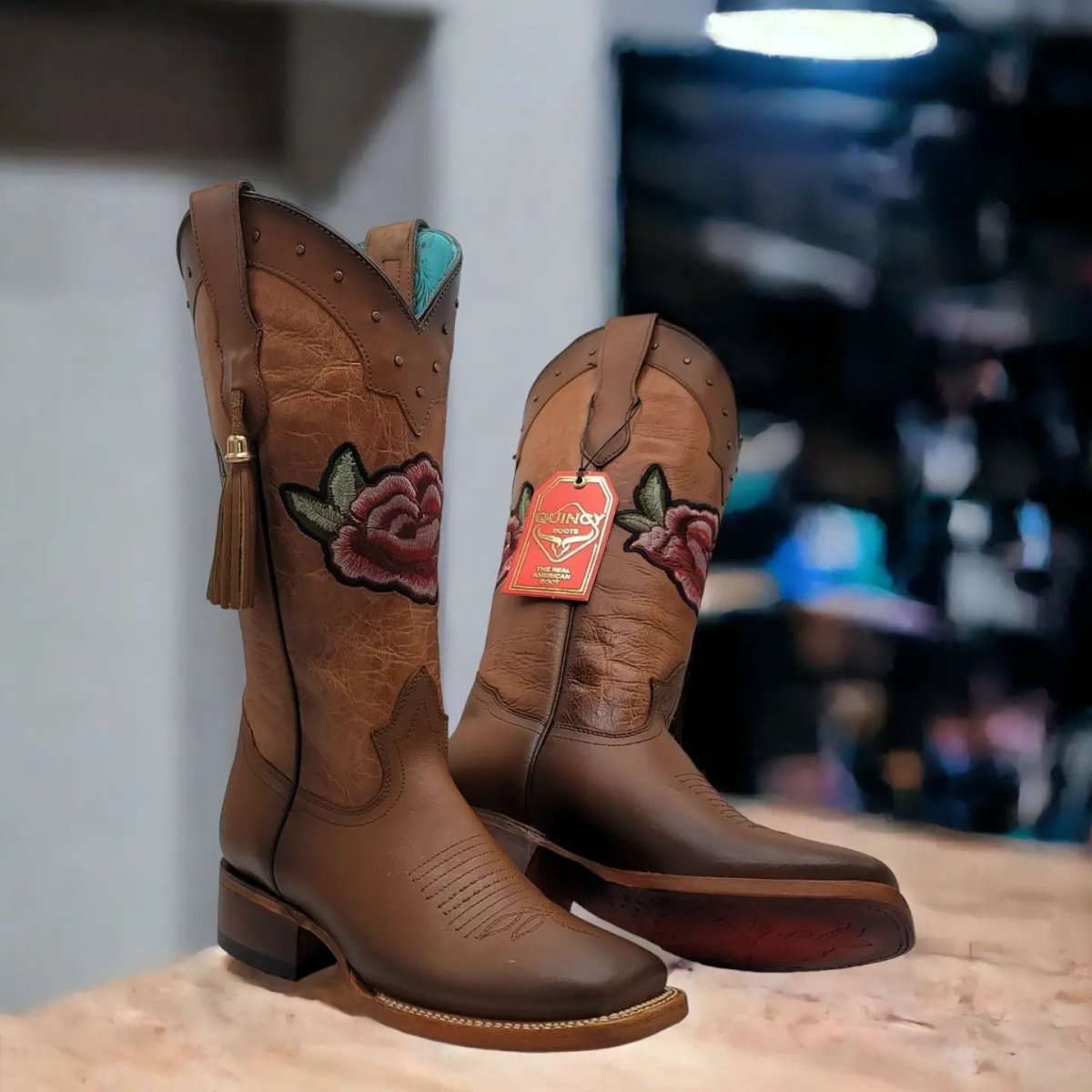 Botas de Cuero con Flores para Mujer en Horma Rodeo Q322RT4251 - Quincy Boots