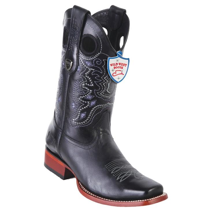 Western Genuine Leather Rodeo Toe Boots Black Color - Wild West Boots - Side View