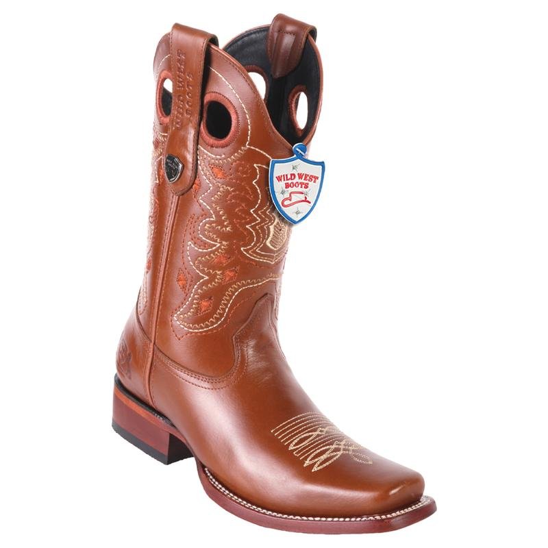 Western Genuine Leather Rodeo Toe Boots Honey Color - Wild West Boots - Side View