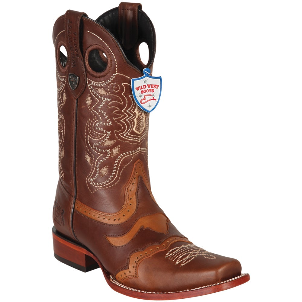 Genuine Leather Rodeo Square Toe Boots Brown Color - Wild West Boots