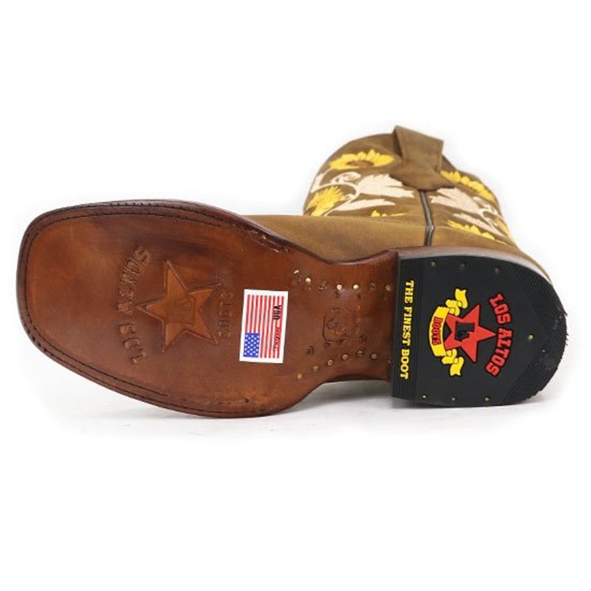 Genuine Embroidered Leather Wide Square Toe Women’s Boots Tan Color – Los Altos Boots – Sole View