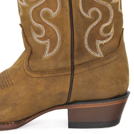 Western Genuine Crazy Leather Round Toe Boots Tan Color - Los Altos Boots Heel View