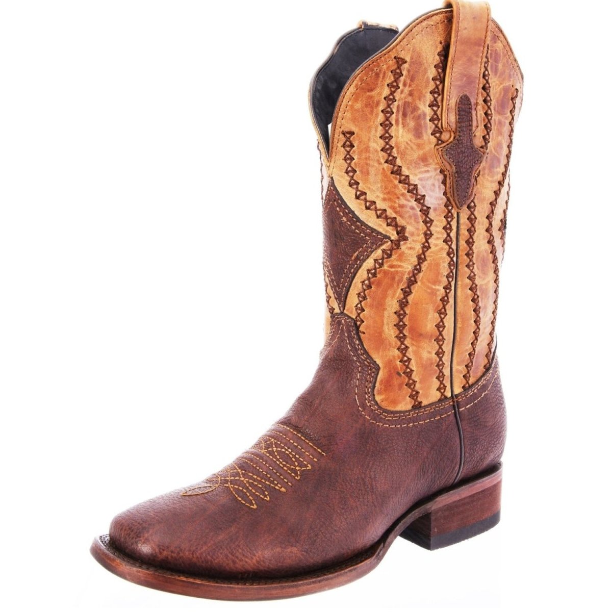 Botas de Cuero Cuello de Toro Original Horma Rodeo Cuadrada Color Cafe WD-274 - White Diamons Boots