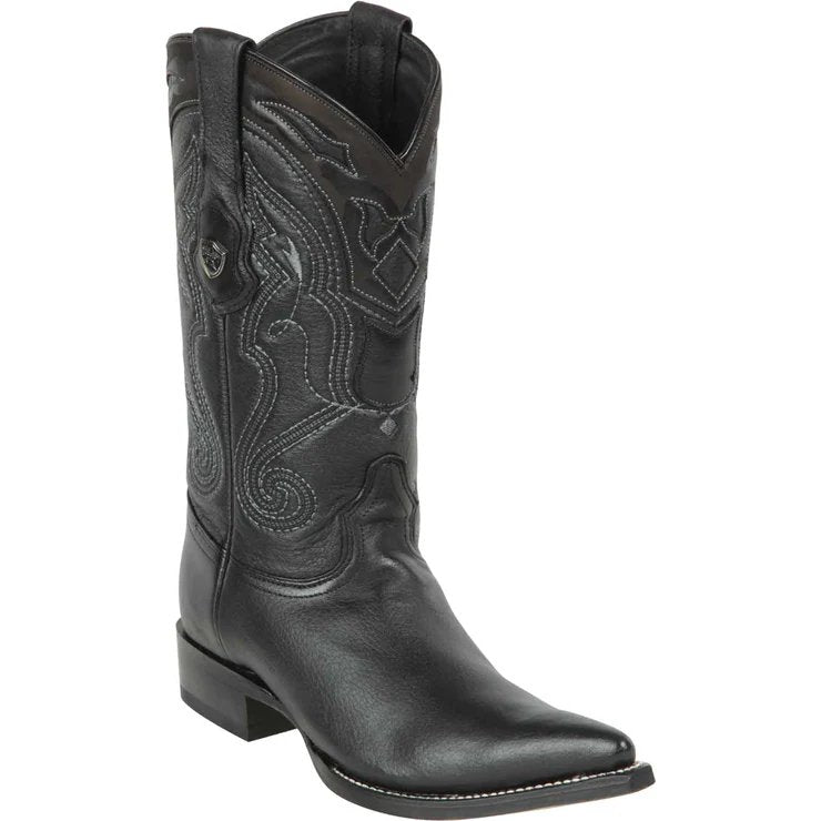 Western Genuine Elk 3X Toe Boots Black Color - WIld West Boots - Side View
