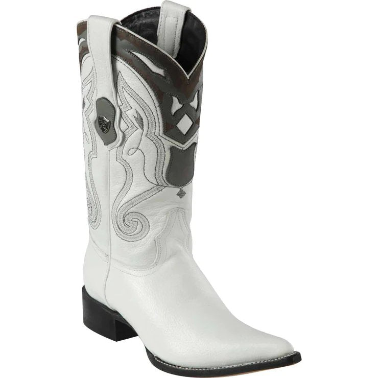 Western Genuine Elk 3X Toe Boots White Color - WIld West Boots - Side View