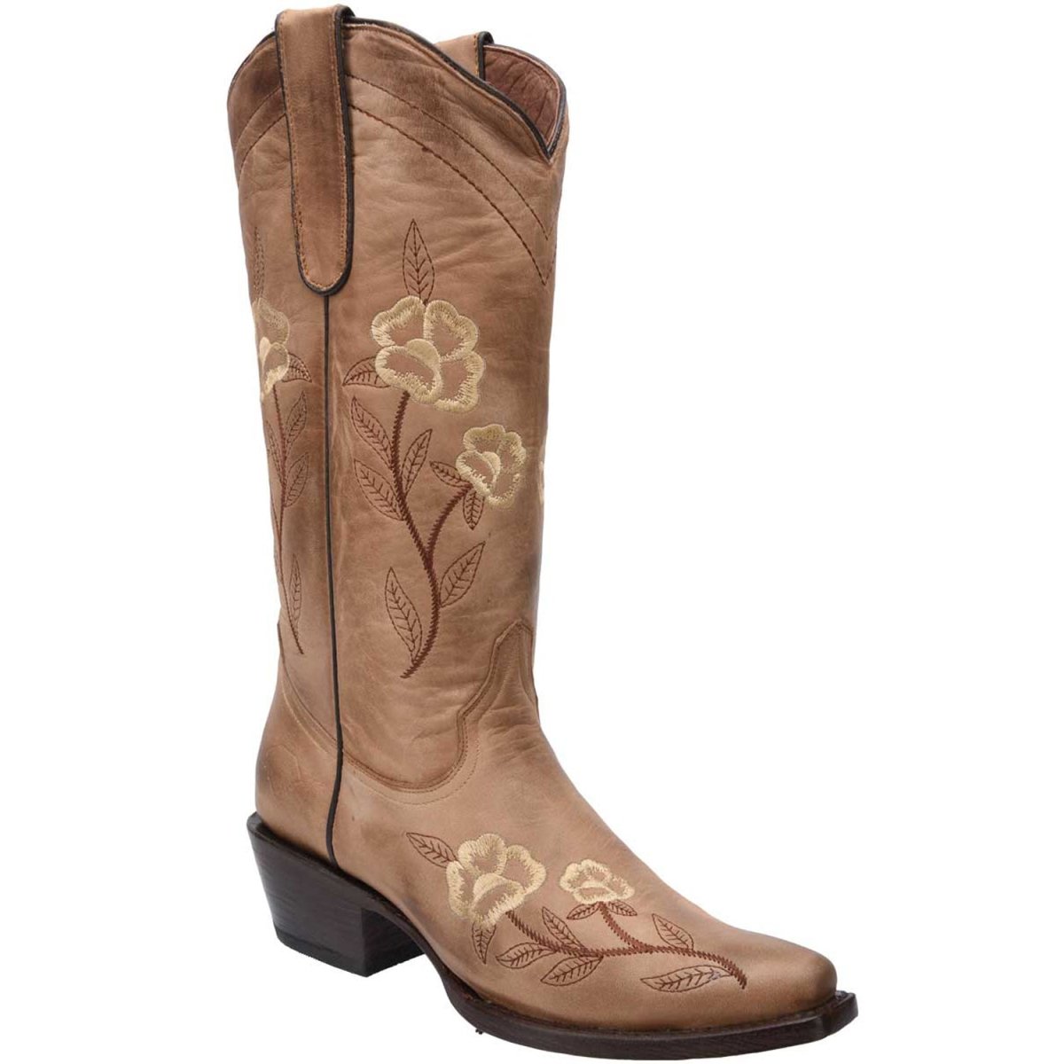 Botas de Cuero Horma Punta Recortada Flor para Mujer WD-468 - White Diamonds Boots