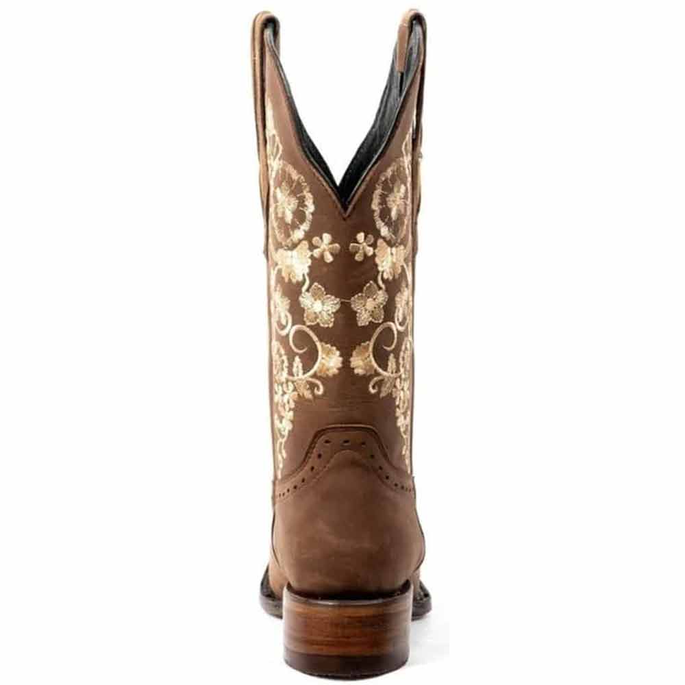 Botas de Cuero Horma Rodeo para Mujer Color Cafe con Girasoles JB-1501CAF - Joe Boots