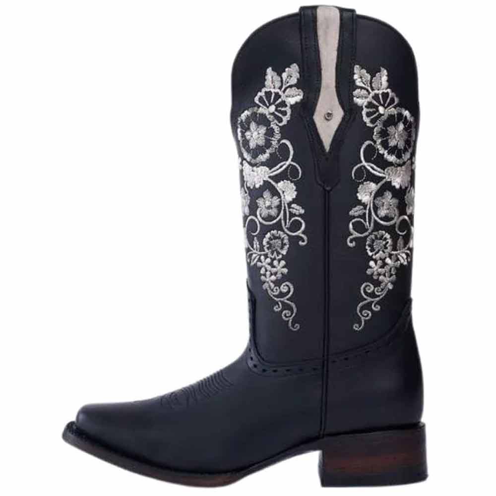 Botas de Cuero Horma Rodeo para Mujer Color Negro con Girasoles JB-1501NEG - Joe Boots