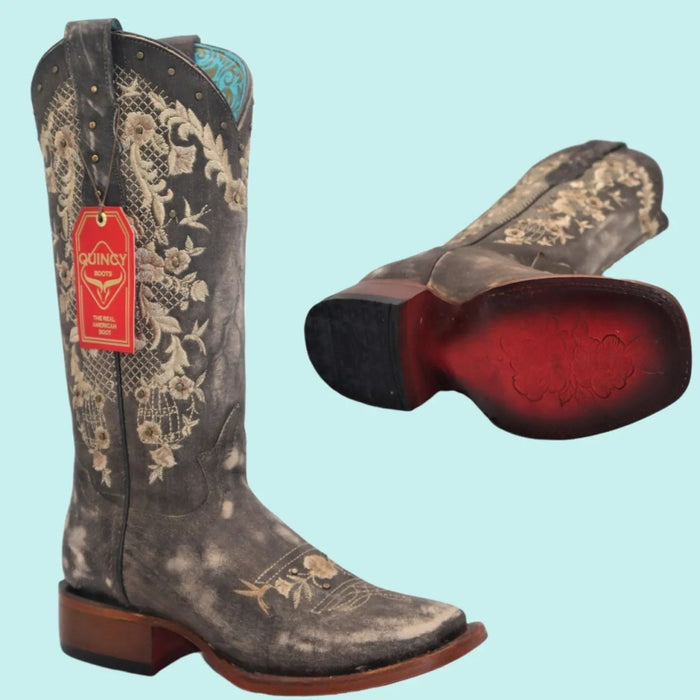 Botas de Cuero Lijado para Mujer en Horma Rodeo Color Choco Q3226259L - Quincy Boots