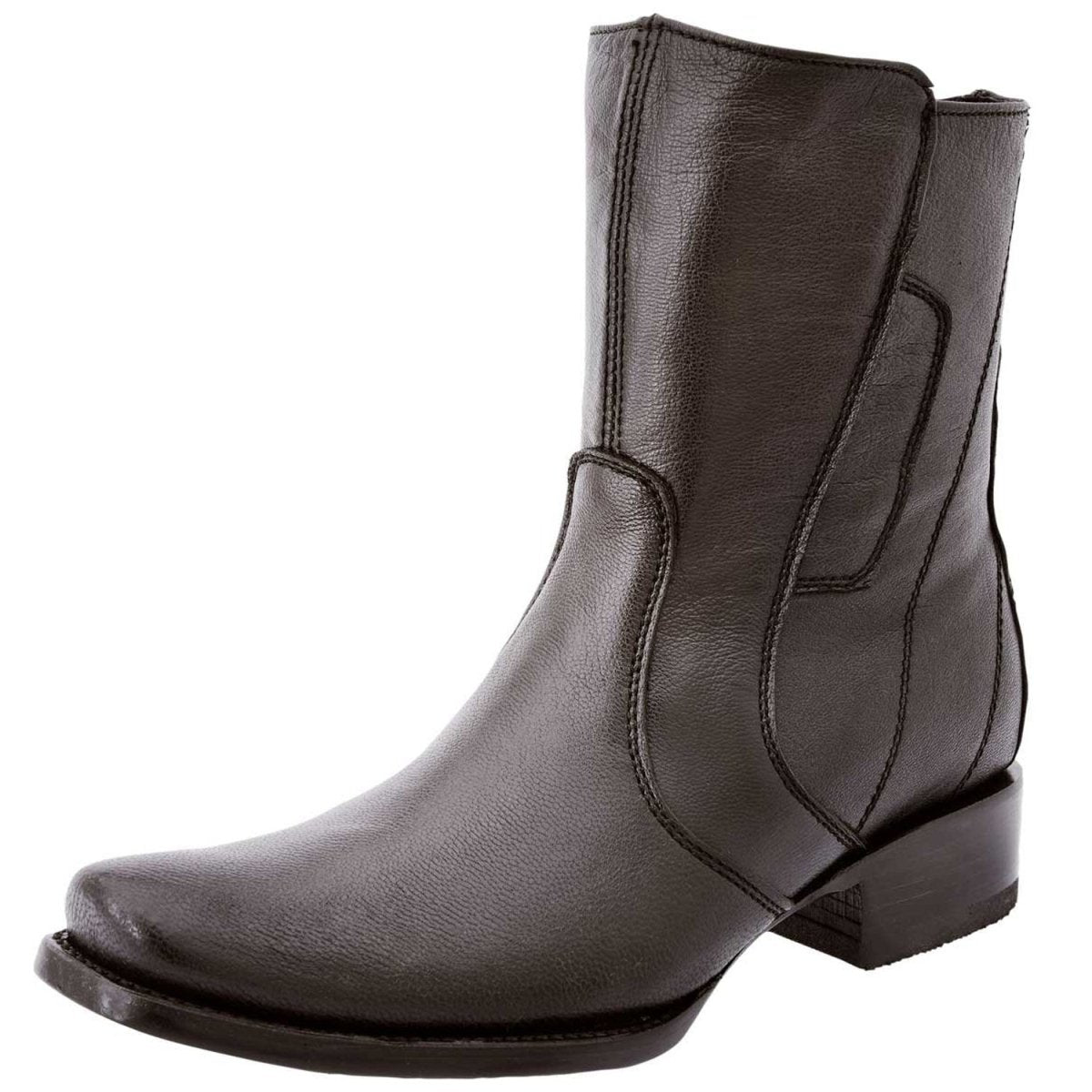 Botas de Cuero Original Horma Kabul Cuadrada con Zipper Cafe WD-026 - White Diamons Boots