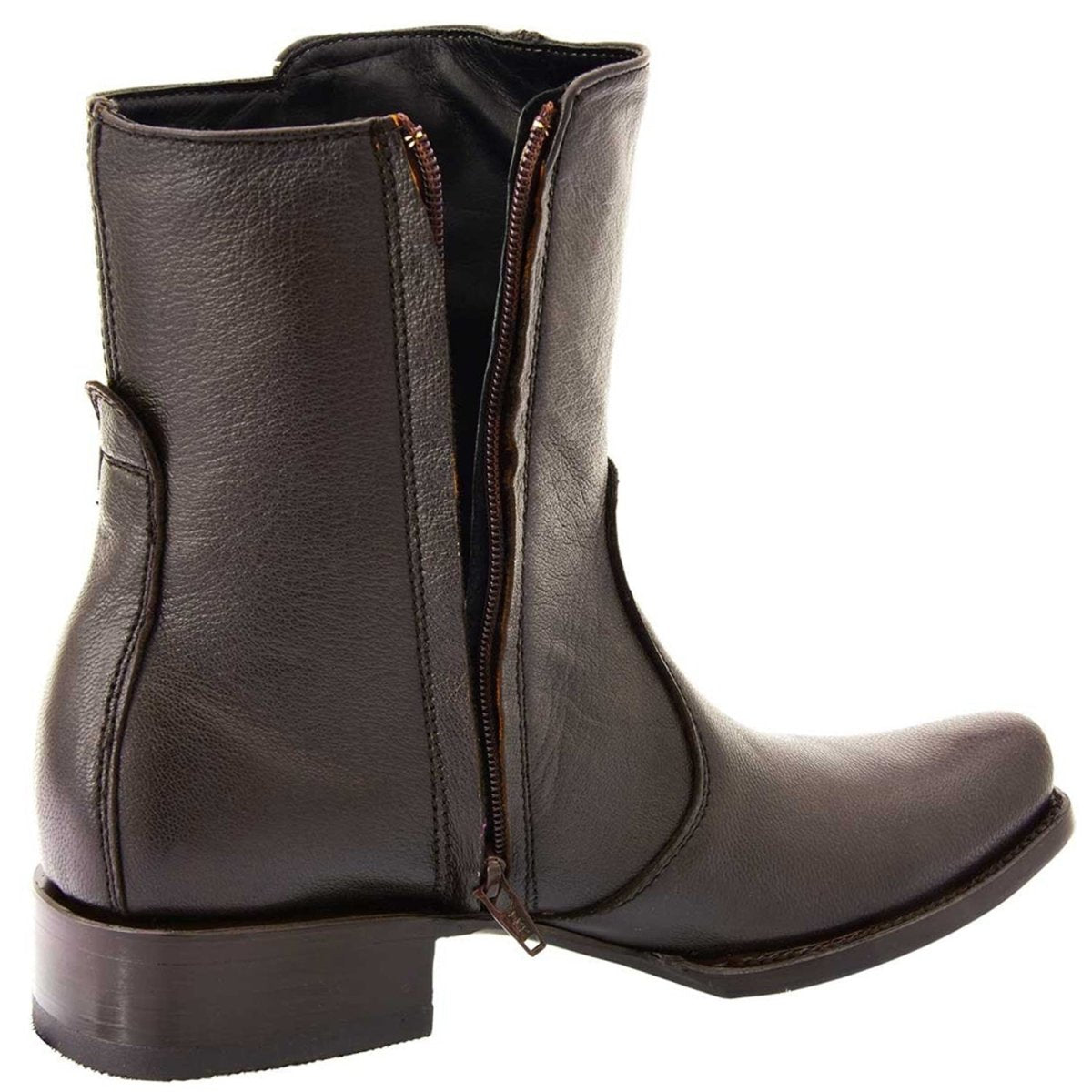 Botas de Cuero Original Horma Kabul Cuadrada con Zipper Cafe WD-026 - White Diamons Boots