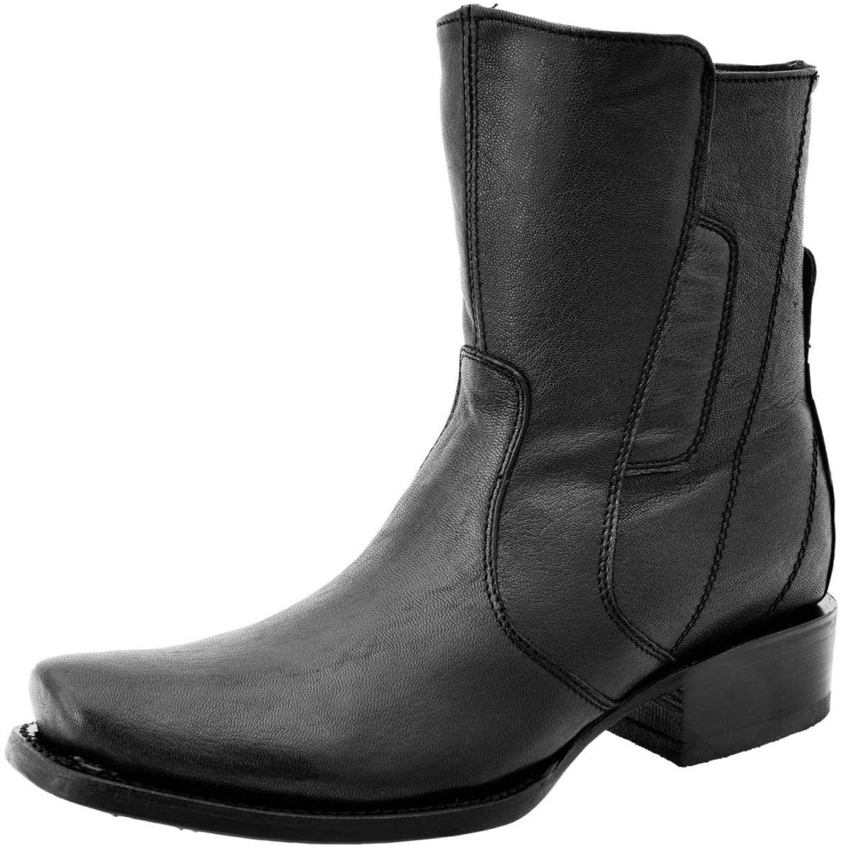 Botas de Cuero Original Horma Kabul Cuadrada con Zipper Negro WD-027 - White Diamons Boots