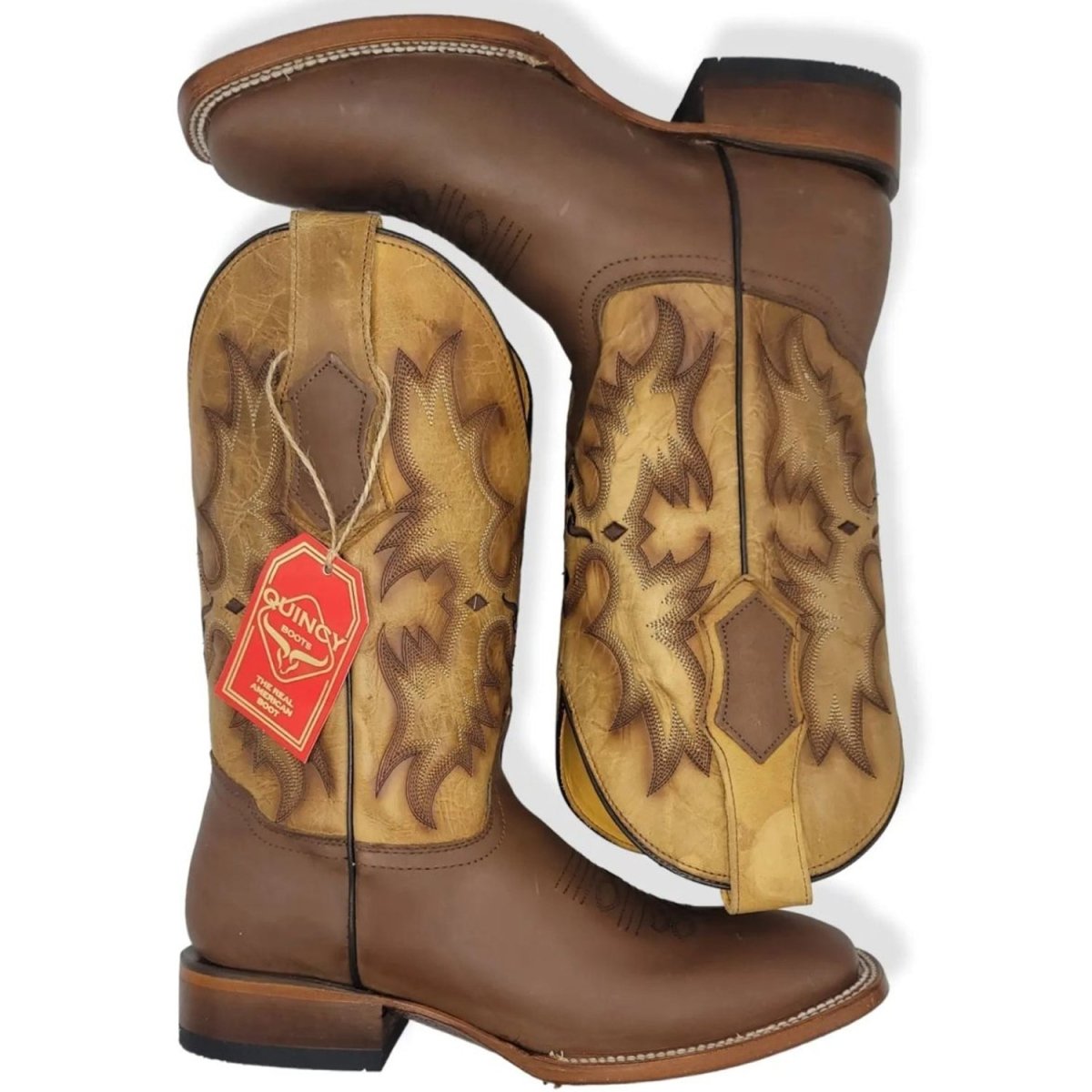 Botas de Cuero Original Horma Rodeo Cuadrada Color Tan Q822E6231 - Quincy Boots
