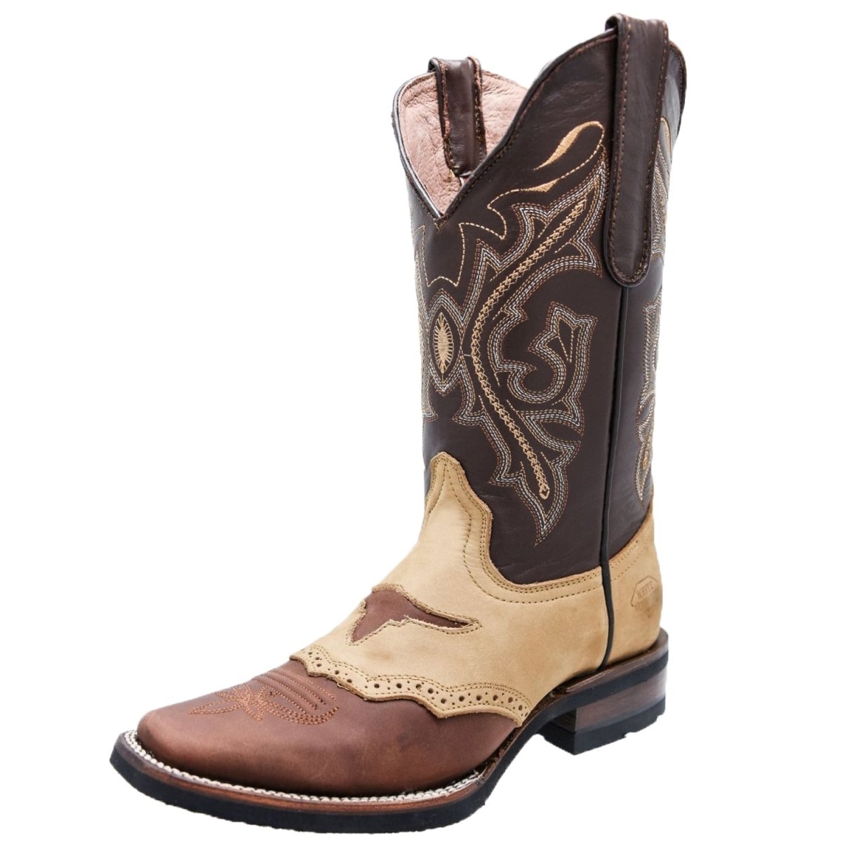 Botas de Cuero Original Horma Rodeo para Mujer Color Cafe con Antifaz WD-520 - White Diamonds Boots